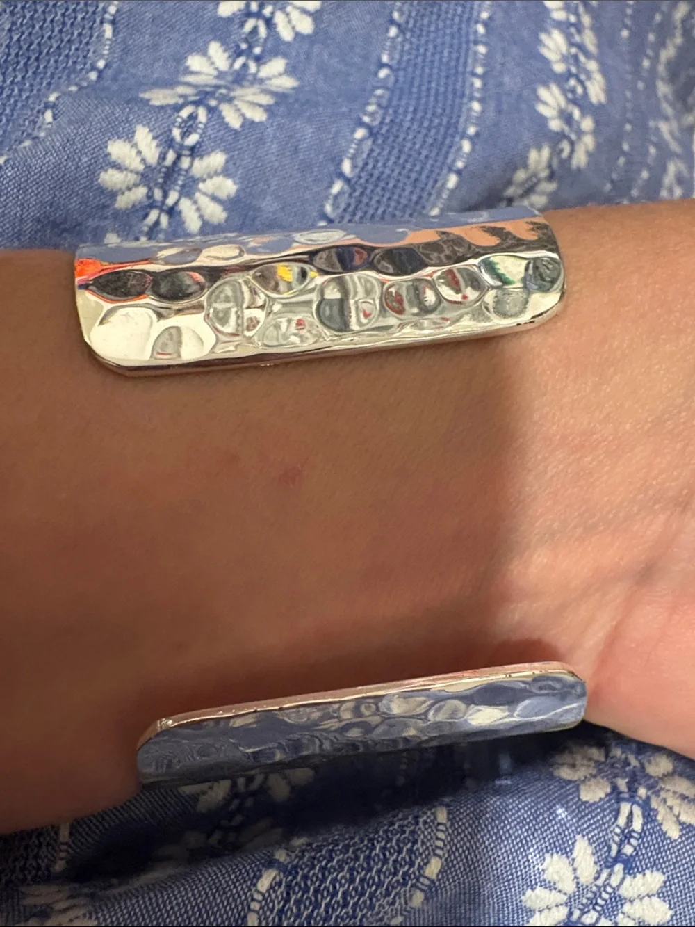 Rustic Cuff Hammered Silver Tone Cuff Bracelet - Black Accents